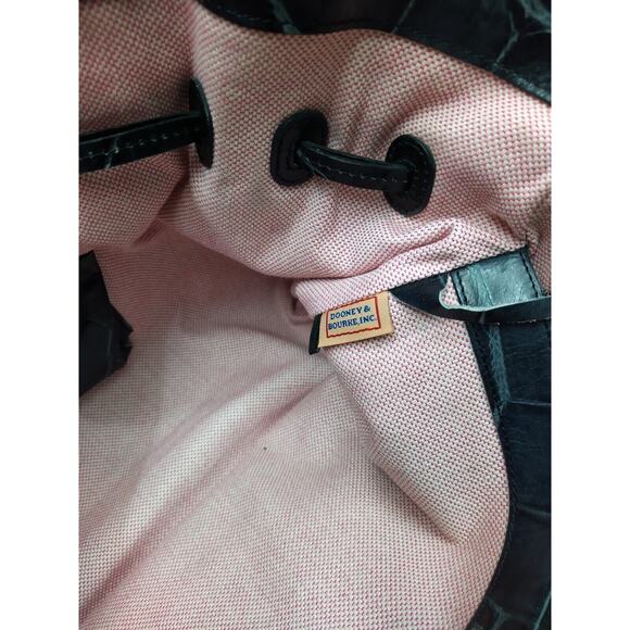 Dooney & Bourke Chiara Black Leather Crocodile Embossed Drawstring Tote Bag - Picture 11 of 14